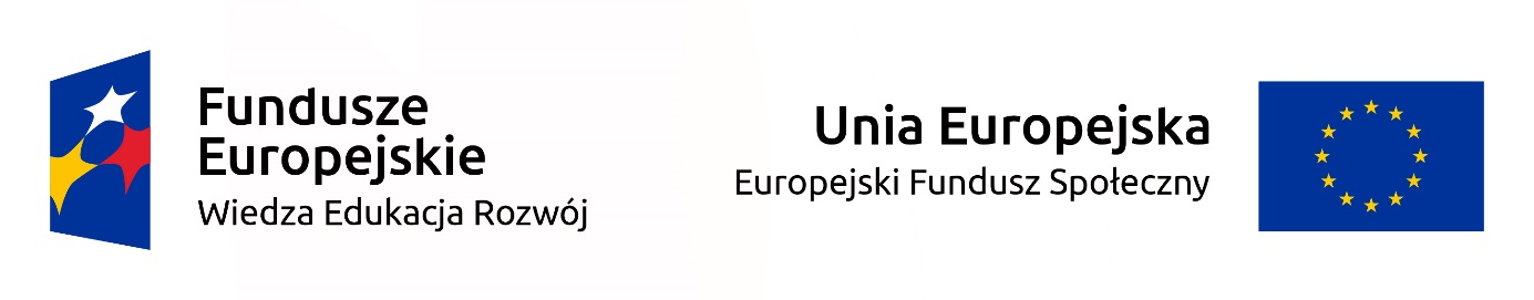Logo Fundusze Europejskie - Wiedz Edukacja Rozwój oraz logo Unia Europejska - Europejski Fundusze Społeczne