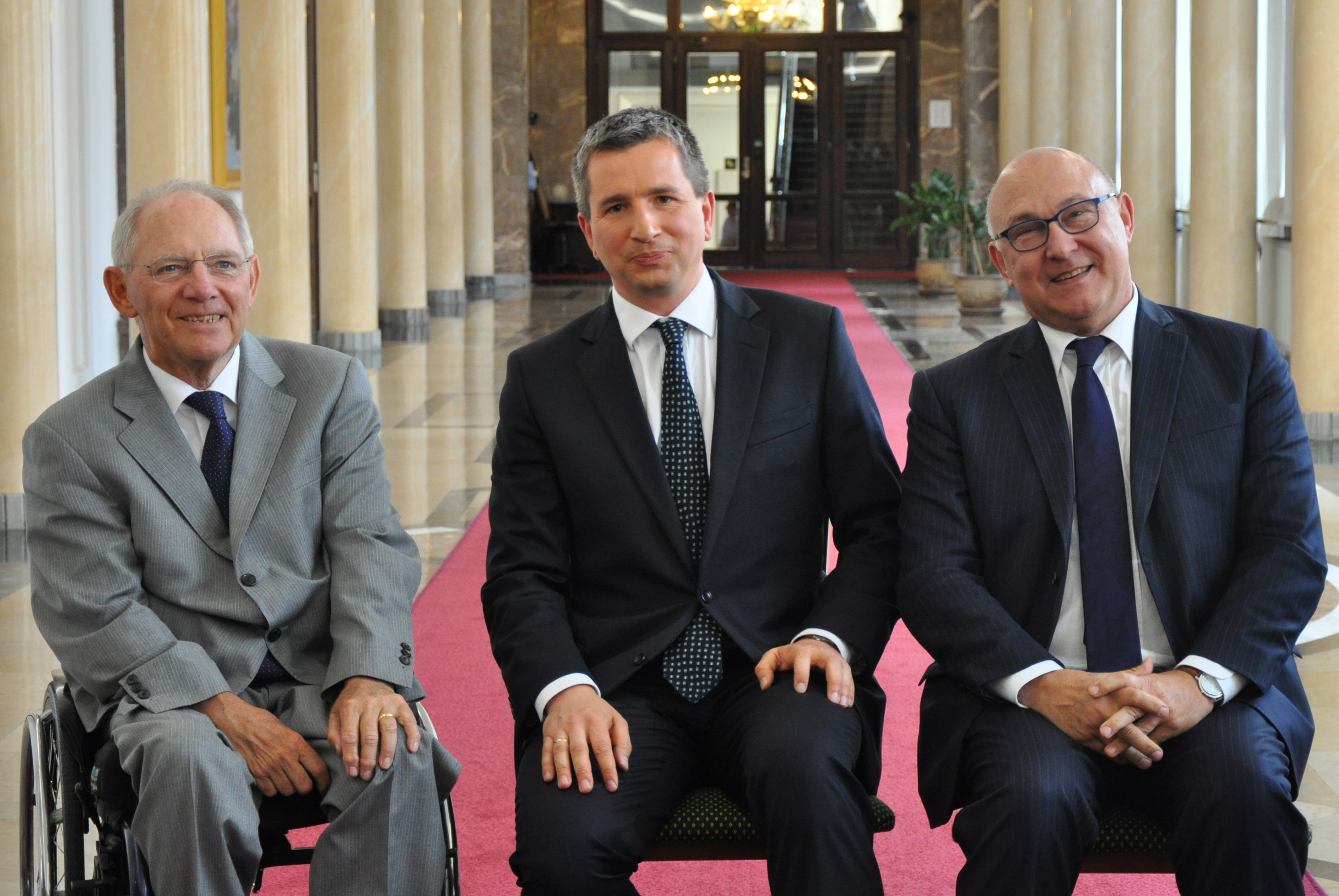 Ministrowie finansów Francji, Niemiec i Polski: Michel Sapin, Wolfgang Schauble oraz Mateusz Szczurek