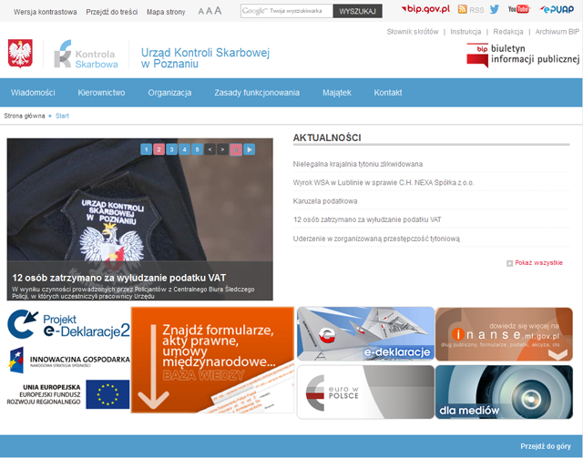 Zrzut strony głównej www urzędu kontroli skarbowej w Poznaniu