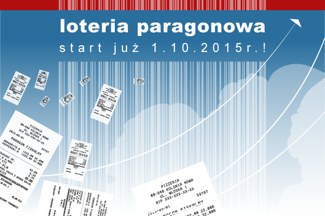 Grafika prezentująca logo loterii paragonowej na której widać również napis loteria paragonowa start już  1.10.2015 r. !