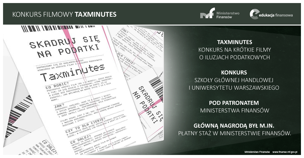Baner konkursu Taxminutes, czyli konkurs na krótki film o iluzjach podatkowych