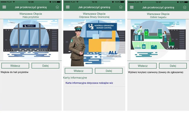 Zrzut ekranowy aplikacji mobilnej Asystent Granica