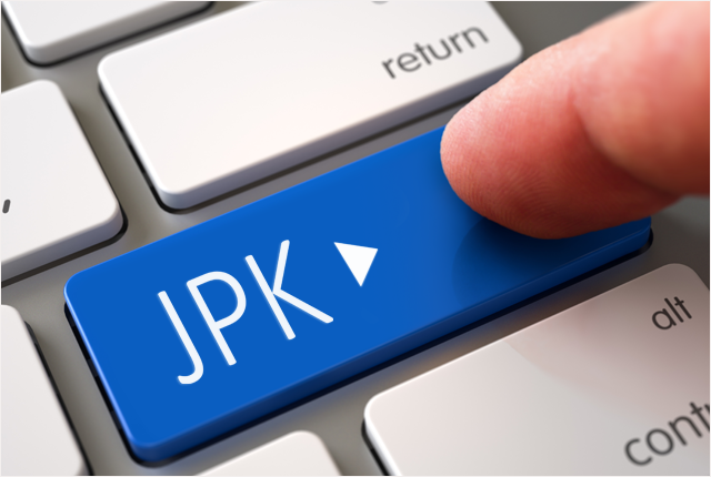 Klawiatura na której wyróżnia się niebieski przycisk na którym widnieje napis JPK