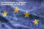 Flaga Unii Europejskiej Porozumienie w sprawie budżetu UE na rok 2017 tym napis 