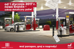 Stacji benzynowej na której jest widoczny jeden samochód oraz napis „od 1 stycznia 2017 r nowa branża - zakup detaliczny paliw